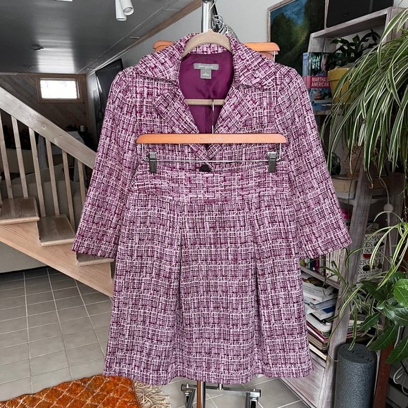 Ann Taylor Jackets & Blazers - Ann Taylor Tweed Skirt Suit 2-Piece Set Blazer Jacket Mini Skirt Purple Size 0/2